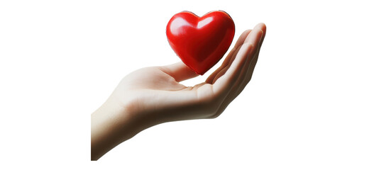 Fototapeta premium set of Hand holding red heart, isolated on white background, symbol of love and care