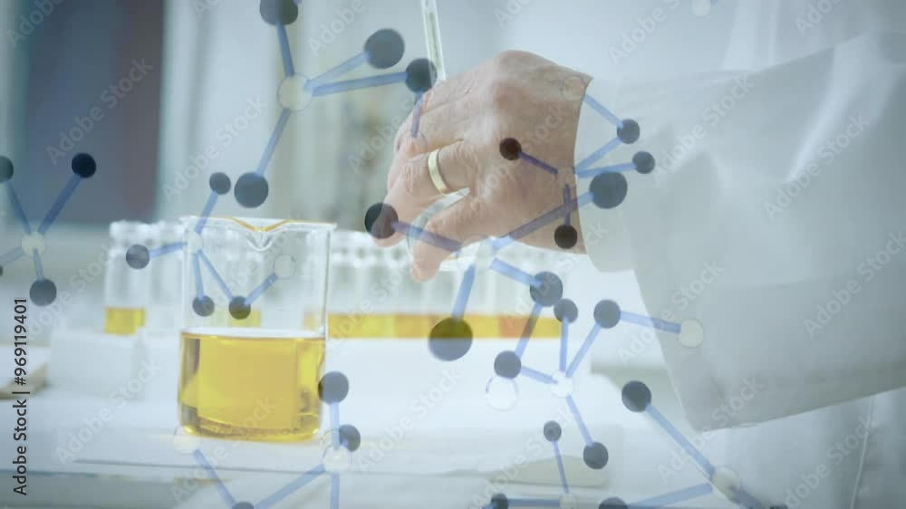 Canvas Prints animation of molecules over caucasian male scientist working in lab