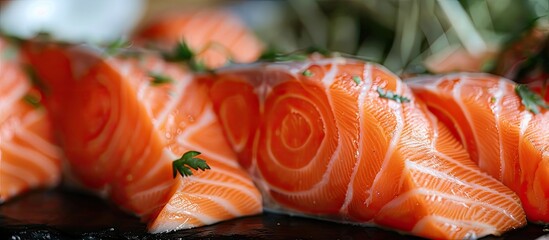 Fresh salmon chopped into pieces and prepared for cooking Fish preparation. with copy space image. Place for adding text or design