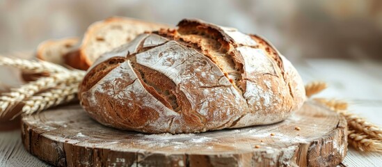 Rye bread on a wooden cutting board. with copy space image. Place for adding text or design