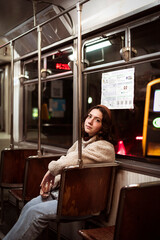 Woman sitting on a train