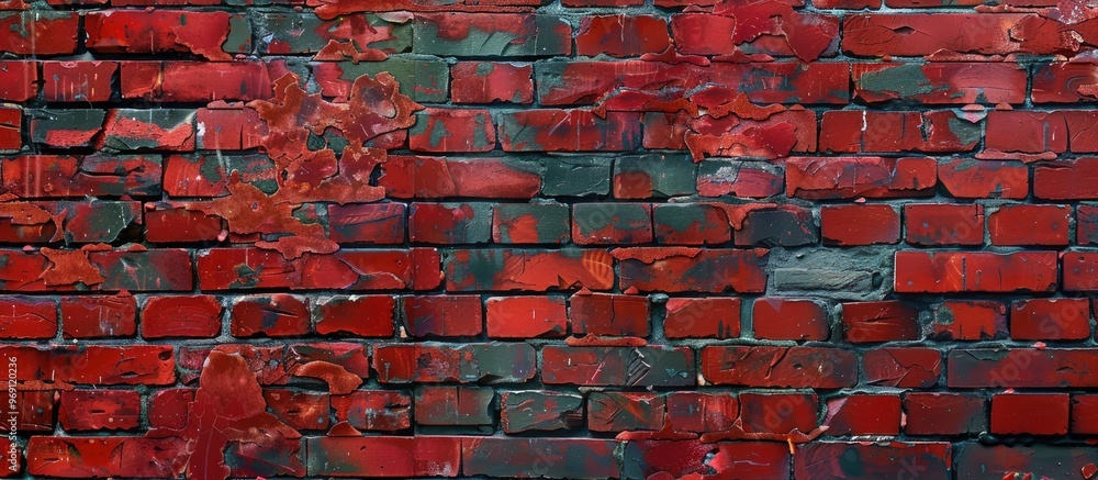 Poster grunge red brick wall background featuring copy space textured pattern close up of the aged red ston