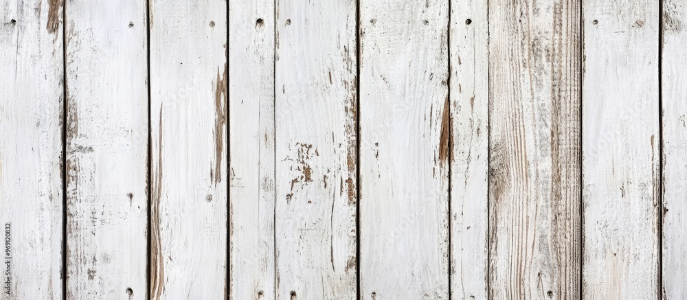 Aufkleber old white painted exfoliated rustic bright light wooden texture long panoramic banner of shabby wood