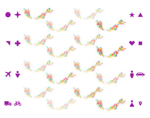 Malaysia map in different icon shapes