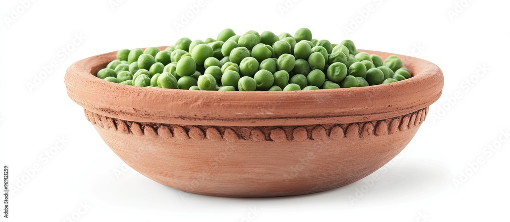 Aufkleber dried fresh green peas in a clay bowl isolated on white. with copy space image. place for adding tex