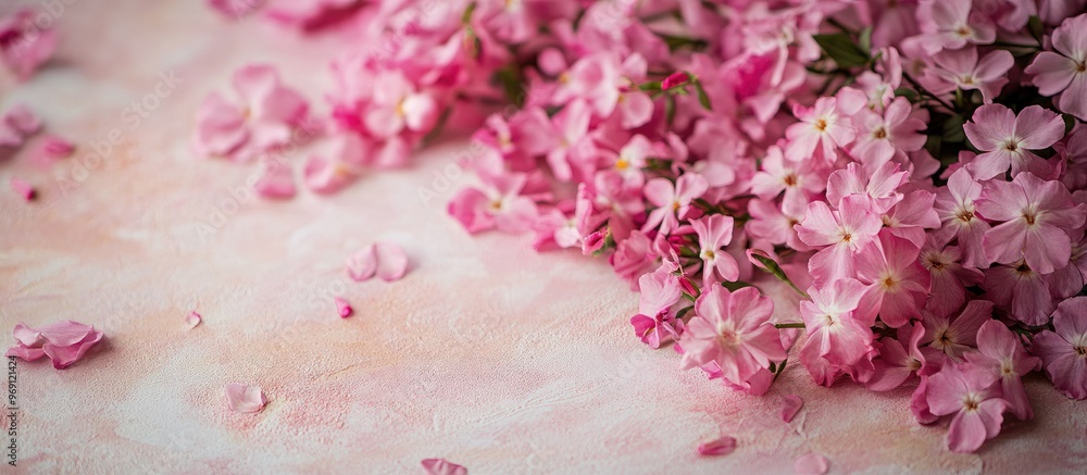 Poster beautiful floral greeting card with a spring and summer abstract background colorful pink phlox flow