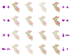 Peru map in different icon shapes