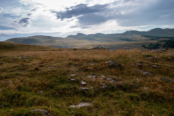 mountain pastures around shepherds settlements in pre-Alps region of France Vercors