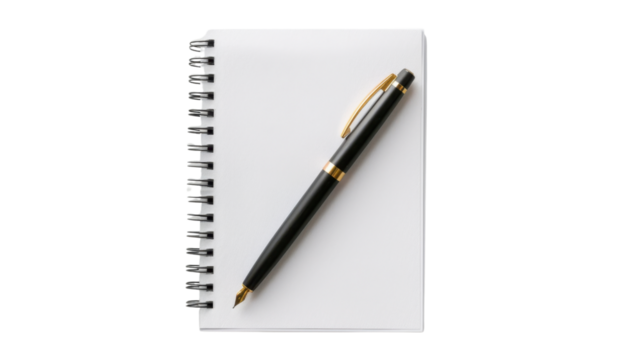 Blank notepad with pen on transparent background
