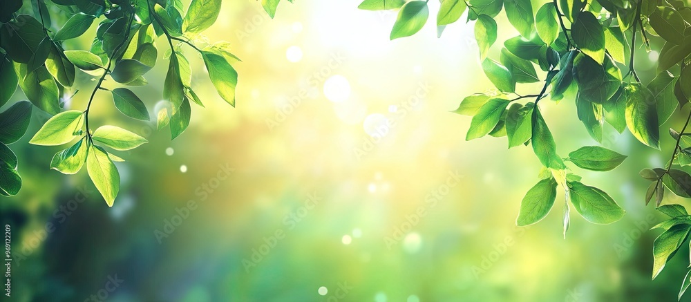Poster background featuring abstract blurred foliage and vibrant summer sunlight for your text or advertise