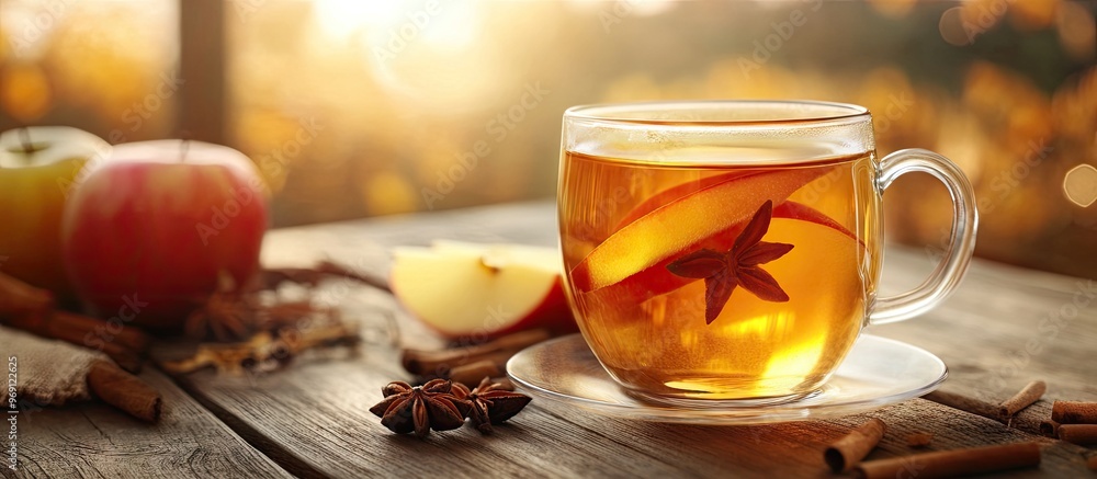 Aufkleber spiced apple herbal tea. with copy space image. place for adding text or design