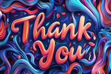Thank you, Colorful abstract swirly 3D typography design