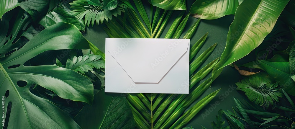Aufkleber invitation layout featuring leaves blank greeting cards an envelope and a blank sheet of paper set a