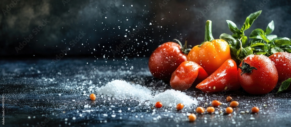 Leinwandbilder vegetables and sea salt. with copy space image. place for adding text or design