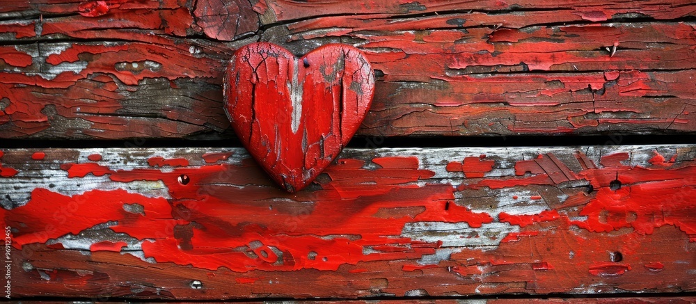 Poster love heart suspended against a wooden texture backdrop valentine s day card theme. with copy space i