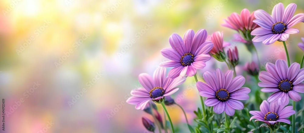 Poster flowering osteospermum also known as african daisies create a natural floral backdrop. with copy spa