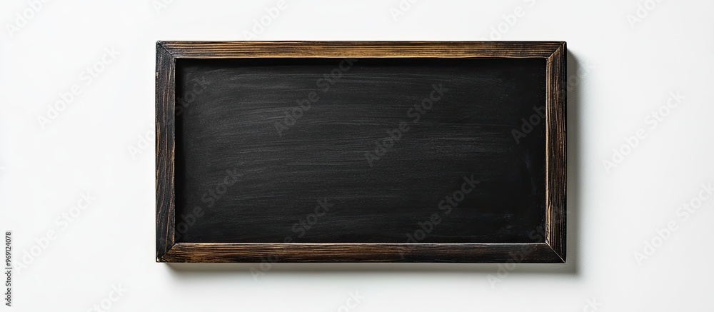 Leinwandbilder Small black chalkboard on white background empty mini blackboard for text top view. with copy space image. Place for adding text or design