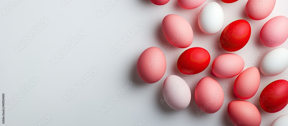 Aufkleber Red and pink shaded Easter eggs on a white background. with copy space image. Place for adding text or design
