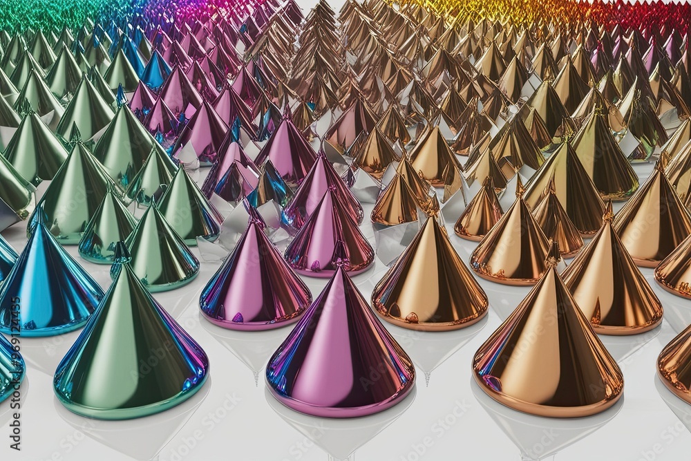 Poster captivating array of 3d triangular shaping shimmering metallic droplets with colorful gradient aesth