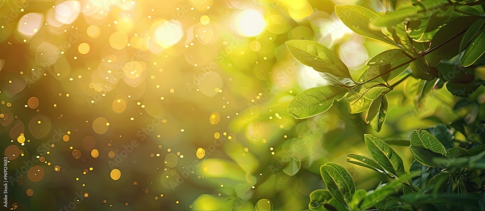 Poster Background featuring abstract blurred foliage and bright summer sunlight suitable for your text or advertisement. with copy space image. Place for adding text or design