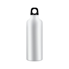Metal thermos with a black lid, stylish and practical, isolated on a white background, minimalist design.