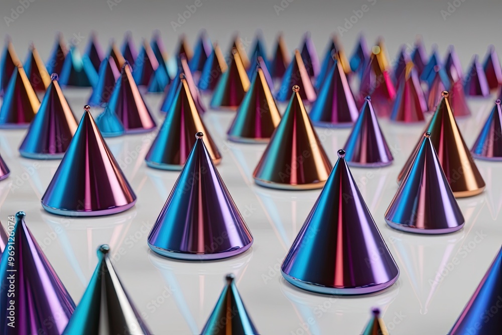 Poster stunning 3d triangular metallic droplets with colorful gradient design on clear background