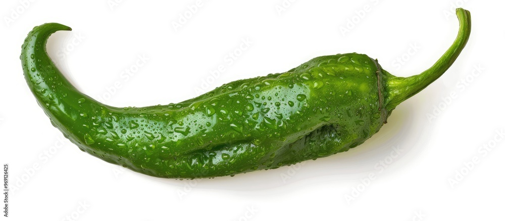 Poster Close up of a green hot pepper isolated against a white background. with copy space image. Place for adding text or design