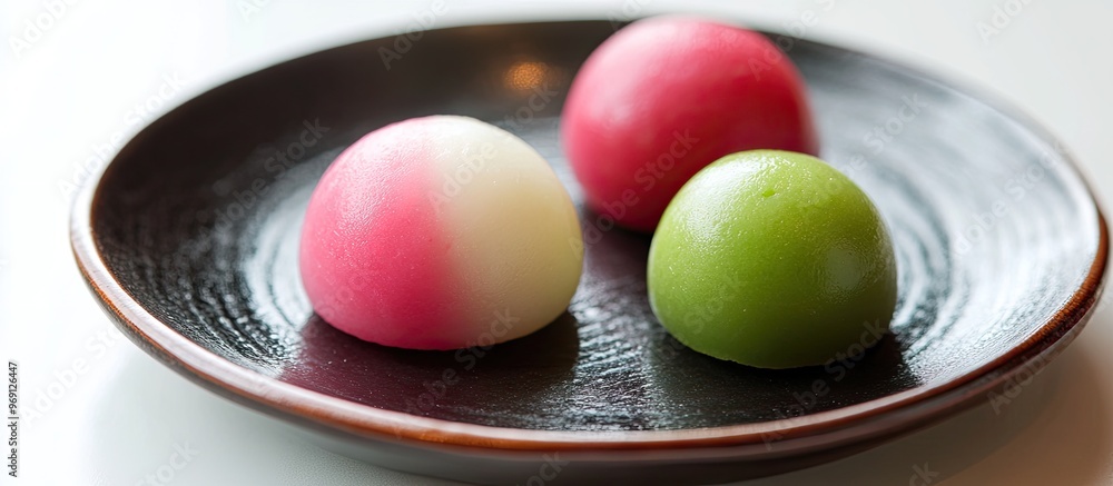 Poster traditional japanese dessert with a sweet flavor. with copy space image. place for adding text or de