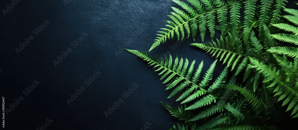 Aufkleber beautiful green fern on a dark background flowers and plants. with copy space image. place for addin