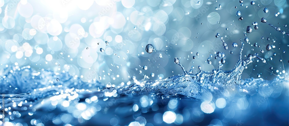 Poster blurred transparent blue clear calm water surface texture featuring splashes and bubbles stylish abs