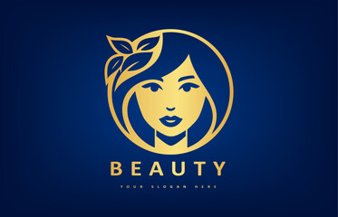Woman face and hair logo. Beauty saloon design.