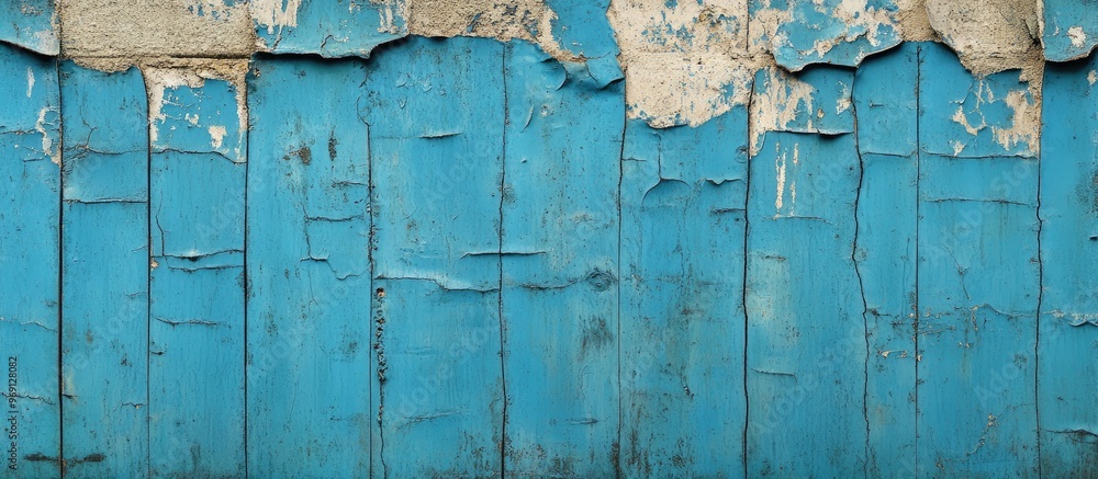 Aufkleber close up and front view of an old wall featuring blue paint and cracks located in gye dong jongno gu