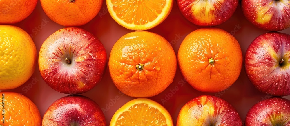 Poster Comparing apples to oranges a conceptual image based on a traditional saying. with copy space image. Place for adding text or design