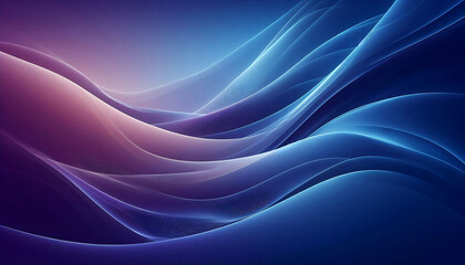 A smooth flowing abstract background featuring gradients of deep blues and purples with soft curves and light reflections creating a serene and ethereal ambiance
