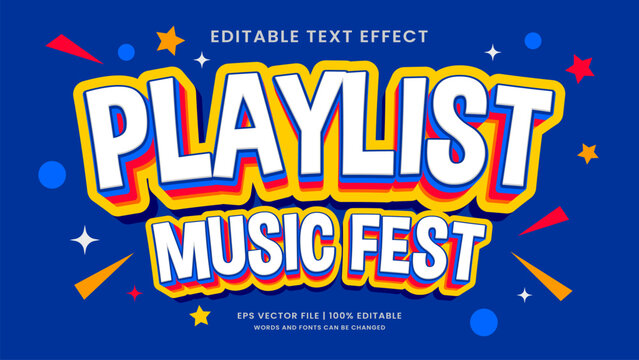 Playlist music fest 90s editable text effect vintage and retro style