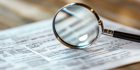 A magnifying glass over a document with writing.