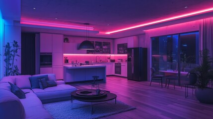 Autonomous smart homes adjusting environments based on user behavior: A high-tech home where lighting, temperature, and appliances respond to the userâ€™s presence.