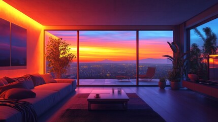 Autonomous smart homes adjusting environments based on user behavior: A high-tech home where lighting, temperature, and appliances respond to the userâ€™s presence.