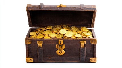 Treasure chest overflowing with gold coins captured in a captivating still life