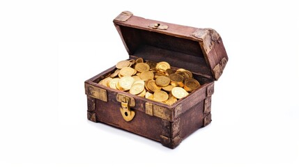 Open treasure chest overflowing with golden coins in an adventure setting, ready for exploration