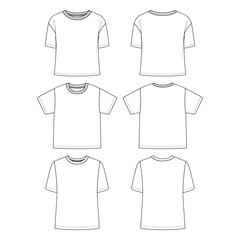 White basic t-shirt flat sketch template. Front and back view of shirt mock up.