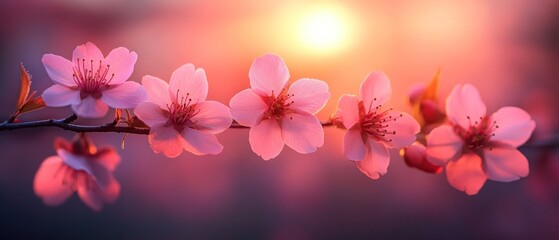 Delicate Pink Blossoms Against a Golden Sunset