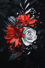 Obraz premium A futuristic floral collage where flowers are mixed with metallic elements and robotic shapes, representing nature and technology merging