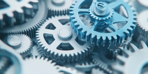 Interlocking Metallic Gears with Blue Highlights