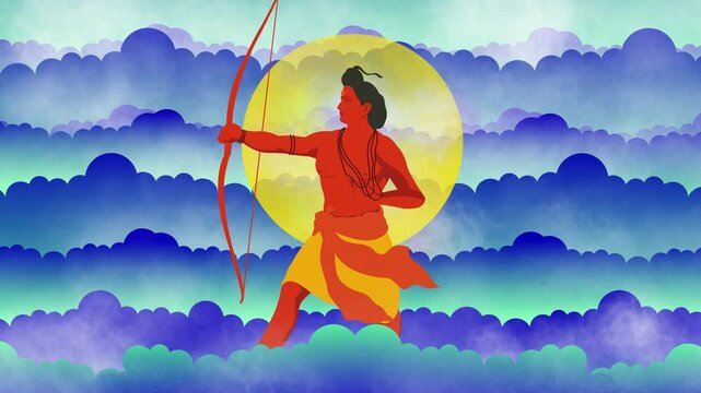 Video template illustration of Ravana, Lord Rama,Happy Dussehra Sale social media feed template festival of India. of Lord Rama killing Ravana. Video illustration design, Indian God Rama