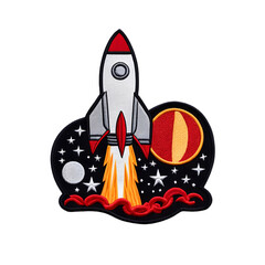 Rocket Embroidered Badge Isolated on Transparent Background
