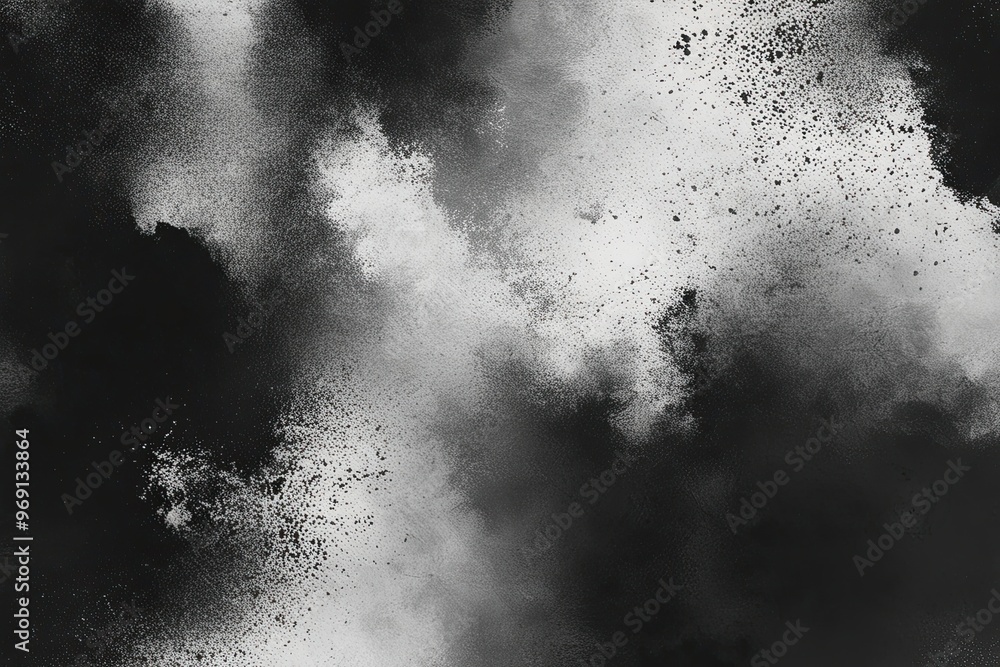 Poster textured black and white gradient background with grunge noise in abstract style