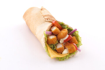 fried chicken tenders wrap pita bread with vegetables