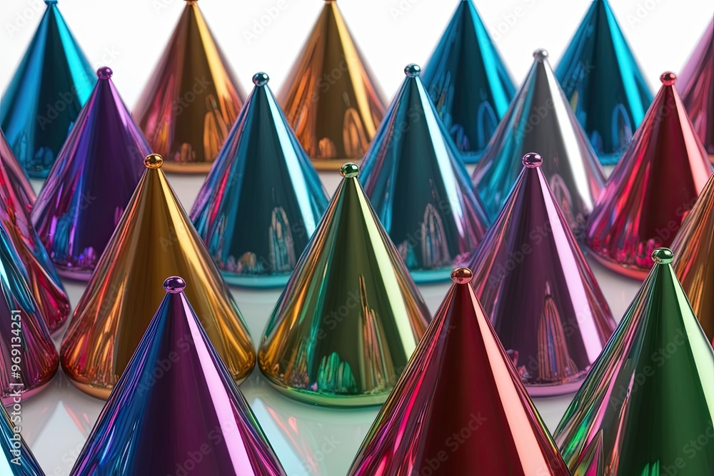 Poster stunning 3d metallic triangular droplets with colorful gradient effects on transparent background