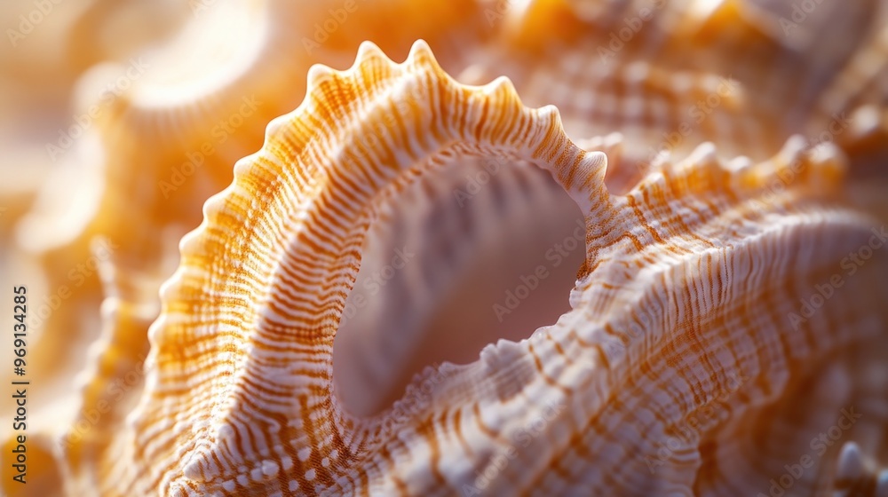 Poster a close-up of a beautifully textured seashell showcasing intricate patterns and colors.